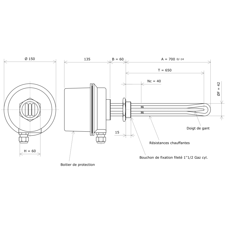 Thermoplongeur à visser 1''1/2 222003 Vulcanic Plan