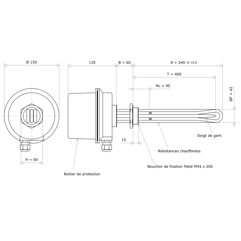 Thermoplongeur à visser M45 322002 Vulcanic Plan