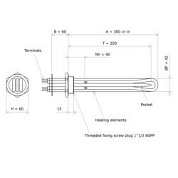 Screw plug immersion heater 1''1/2 221406 Vulcanic Draw