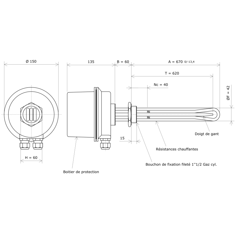 Thermoplongeur à visser 1''1/2 222008 Vulcanic Plan