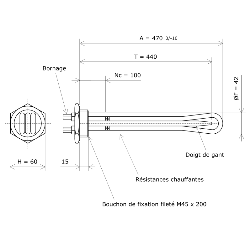 Thermoplongeur à visser M45 x 200 6000W/400V tri 11W/cm2 Avec — free download