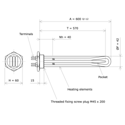 Screw plug immersion heater M45 311431 Vulcanic Draw