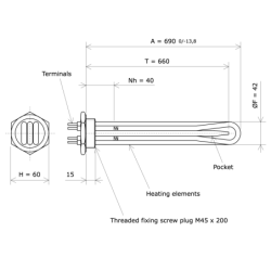 Screw plug immersion heater M45 311432 Vulcanic Draw
