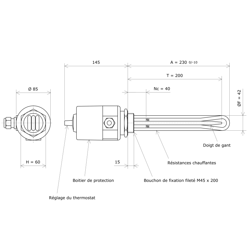 Thermoplongeur à visser M45 x 200 3000W/230V mono 10W/cm2 Avec — free download
