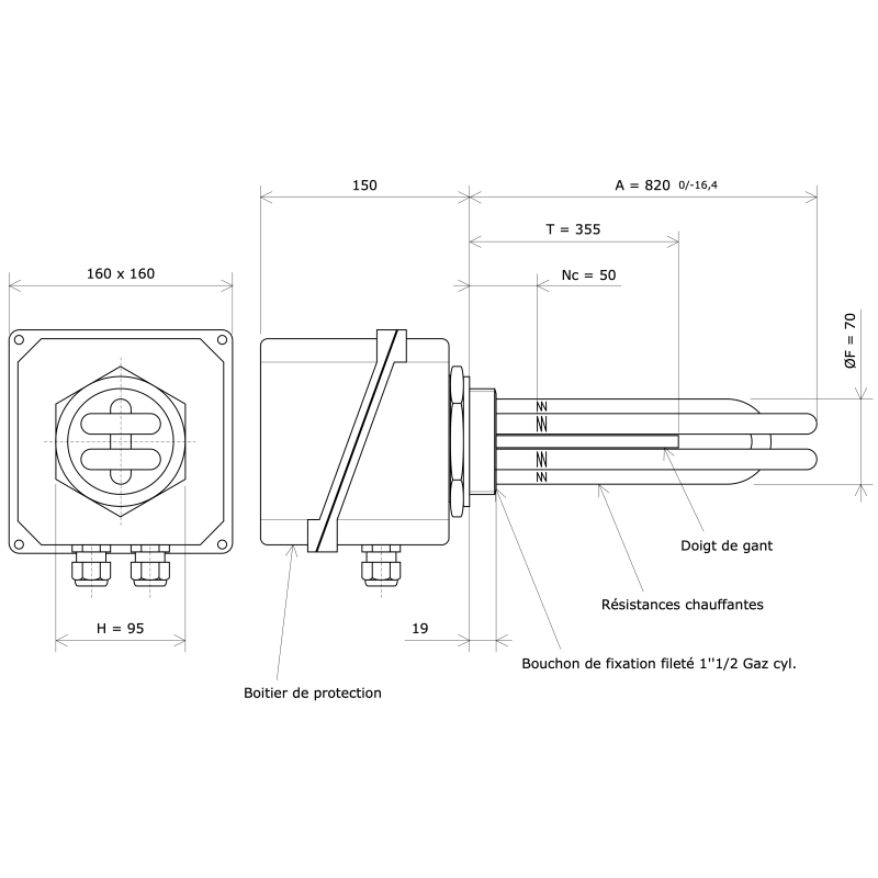 Thermoplongeur à visser 2''1/2 232104 Vulcanic Plan