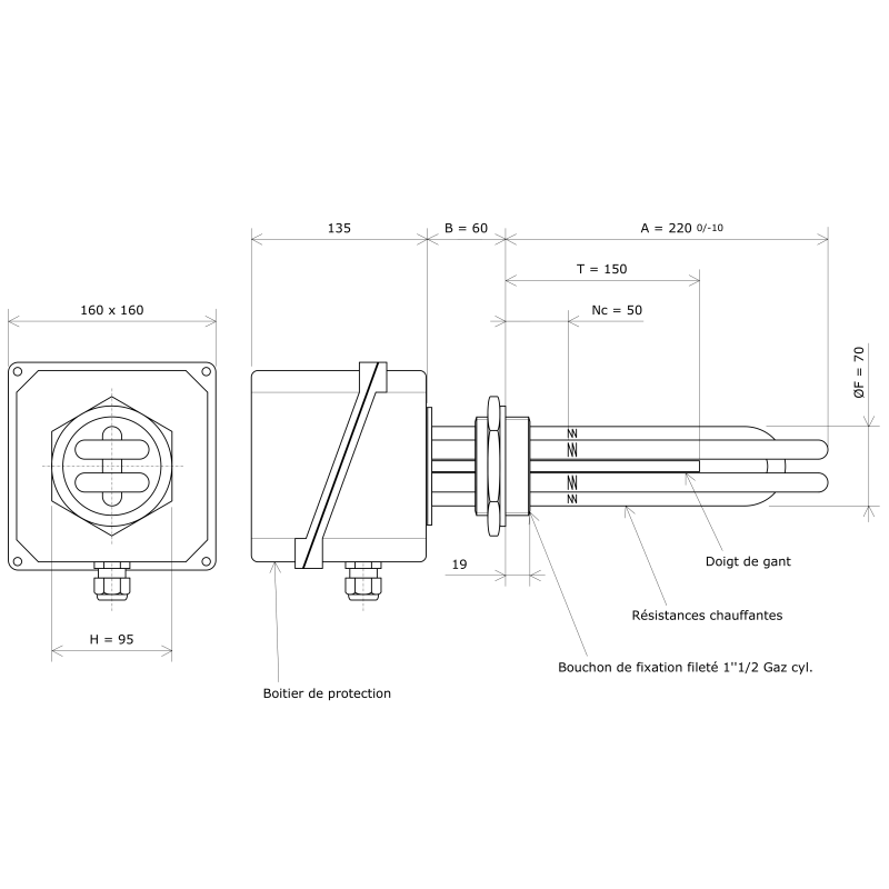 Thermoplongeur à visser 2''1/2 232211 Vulcanic Plan