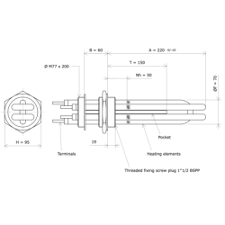 Screw plug immersion heater 2''1/2 232411 Vulcanic Draw