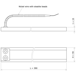 Seathed steatite-insulated strip heater Vulcanic DrawL390H55