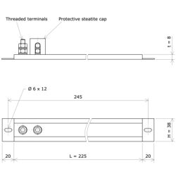 Seathed steatite-insulated strip heater Vulcanic DrawL225H38