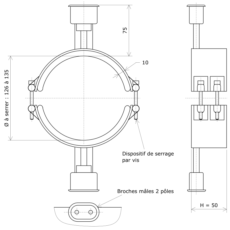 Collier chauffant blindé étanche 2 secteurs Diamètre 130 Vulcanic Plan