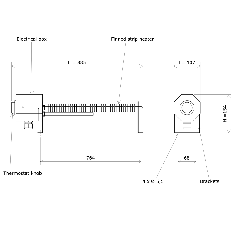 Thermostatically controlled cabinet heater with 1 fin - 1000W / 230V 1P ...