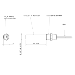 Thermostat électromécanique 1/2'' avec raccord et sortie cables Vulcan Vulcanic Plan