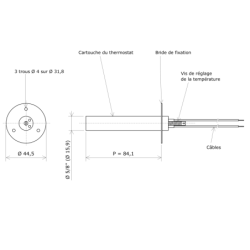 Thermostat électromécanique 5/8'' avec bride et sortie cables Vulcan Vulcanic Plan