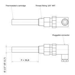 Vulcan 1/2'' electro-mechanical thermostats with fitting and connector Vulcanic Draw