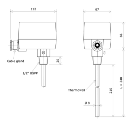 IP54 rod type thermostat range 0 to 100 °C 900811 Vulcanic Draw