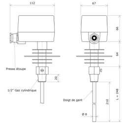 Thermostat à canne plage 50 à 300 °C IP54 900813 Vulcanic Plan