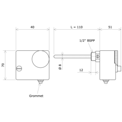 IP40 rod type thermostat 10 to 90 °C and temperature limiter 100 °C 903041 Vulcanic Draw