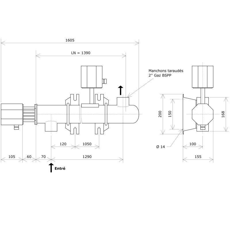 Réchauffeur de liquide DN80 1 corps non calorifugé Vulcanic PlanLN1390B60