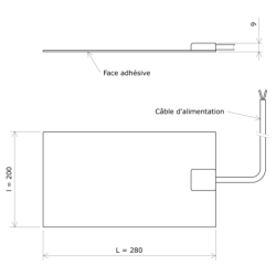 Tissu chauffant silicone rectangulaire 200x280 Face adhésive Vulcanic Plan