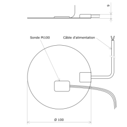 Tissu chauffant silicone circulaire Ø 100 Sonde Pt100 Vulcanic Plan