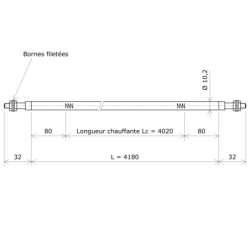 Résistance chauffante blindée rectiligne Ø10,2 x 4180 Vulcanic Plan