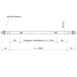 Résistance chauffante blindée rectiligne Ø10,2 x 1500 Vulcanic Plan