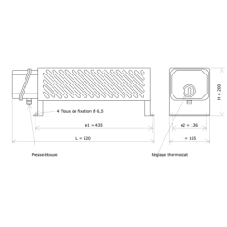 Radiateur industriel standard Vulcanic 6008 sans thermostat Plan L520