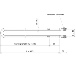 Résistance chauffante blindée formée en épingle Ø10,2 x 465 Vulcanic PlanLc385C45