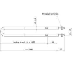 Résistance chauffante blindée formée en épingle Ø10,2 x 1660 Vulcanic PlanLc1530C45