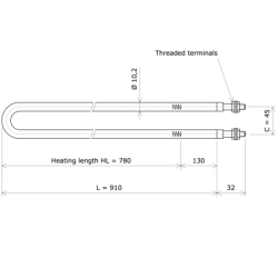 Résistance chauffante blindée formée en épingle Ø10,2 x 910 Vulcanic PlanLc780C45