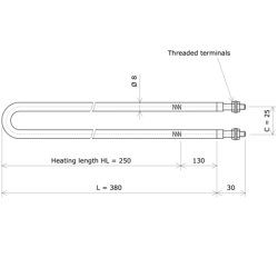 Résistance chauffante blindée formée en épingle Ø8 x 380 Vulcanic PlanLc250C25