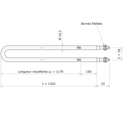 Résistance chauffante blindée formée en épingle Ø10,2 x 1320 Vulcanic PlanLc1170C29