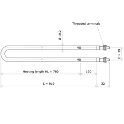 Résistance chauffante blindée formée en épingle Ø10,2 x 910 Vulcanic PlanLc780C29