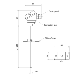 Pt100 probe with head and sliding mounting flange 3111801 Vulcanic Draw