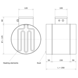 Air heater for circular duct Ø125 Vulcanic Draw