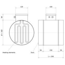 Air heater for circular duct Ø160 Vulcanic Draw