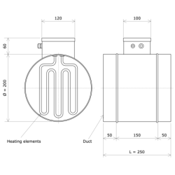 Air heater for circular duct Ø200 Vulcanic Draw