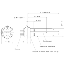 Thermoplongeur à visser 2''1/4 521408 Vulcanic Plan