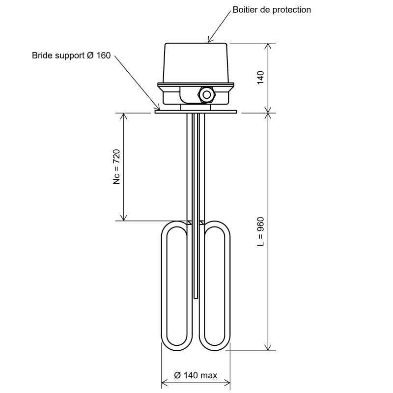 Thermoplongeur amovible 6kW pour container IBC 1000L Vulcanic Plan