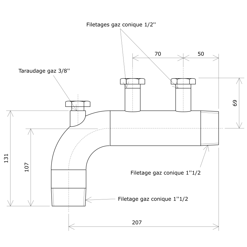 Manchette DN50 nue pour réchauffeur Vulcanic Plan