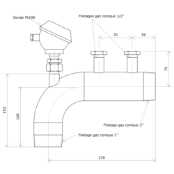 Manchette DN80 avec sonde Pt100 directe pour réchauffeur Vulcanic Plan