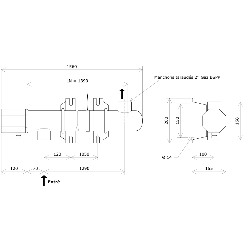 Réchauffeur de liquide DN80 1 corps non calorifugé Vulcanic PlanLN1390B0