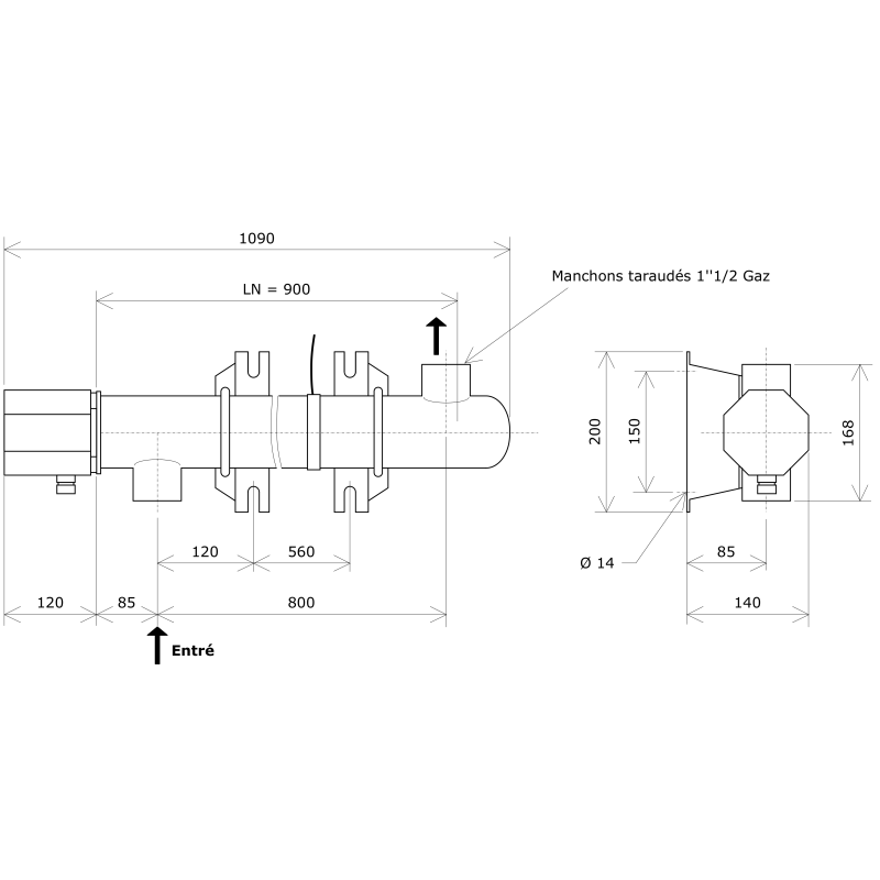 Réchauffeur de liquide DN50 1 corps non calorifugé Vulcanic PlanLN900B0