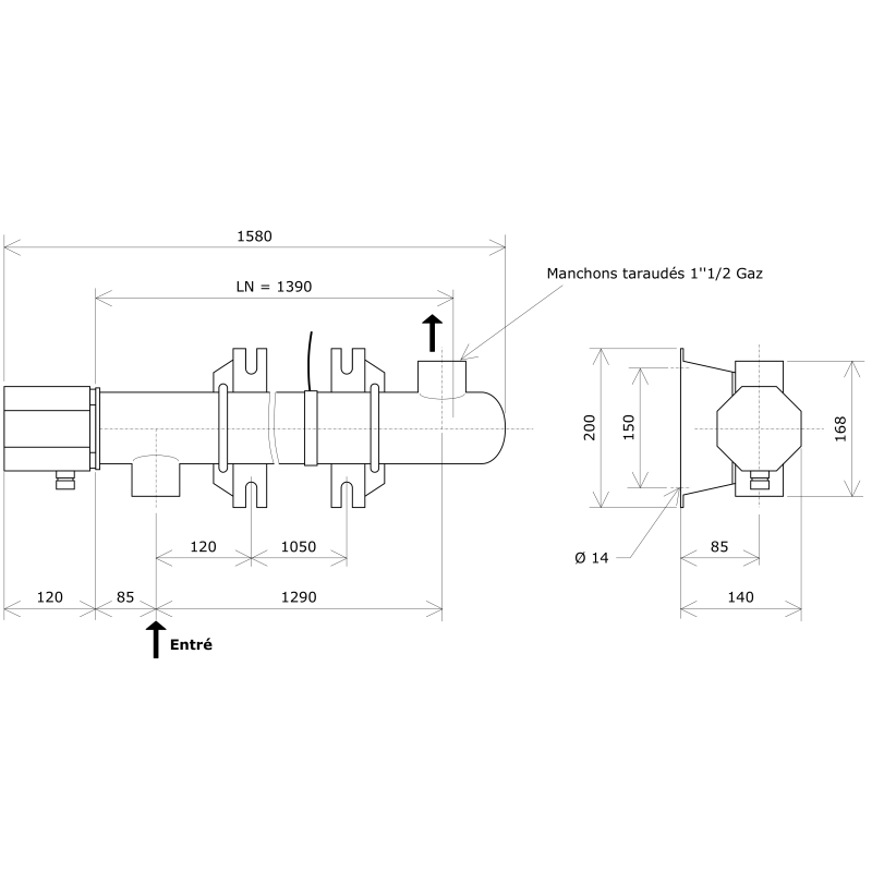 Réchauffeur de liquide DN50 1 corps non calorifugé Vulcanic PlanLN1390B0