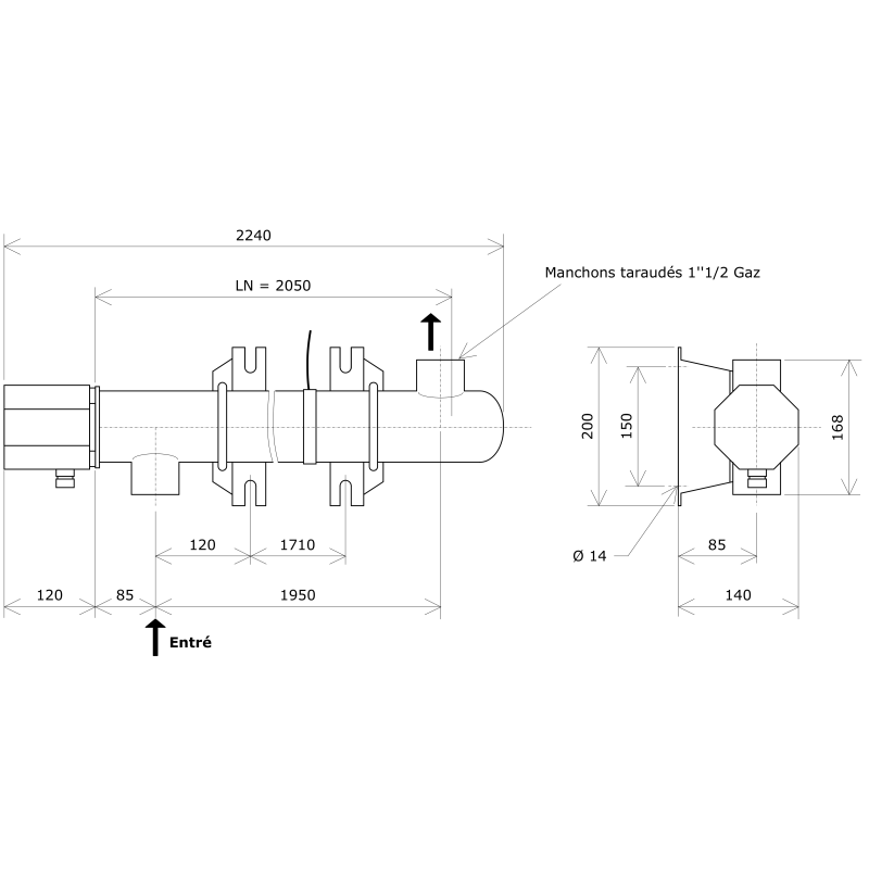 Réchauffeur de liquide DN50 1 corps non calorifugé Vulcanic PlanLN2050B0