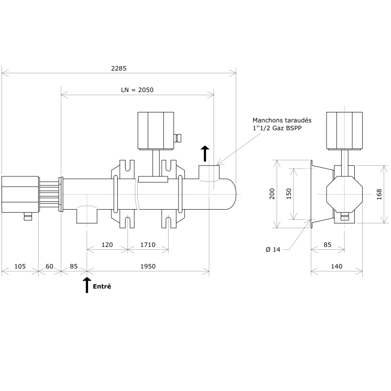 Réchauffeur de liquide DN50 1 corps non calorifugé Vulcanic PlanLN2050B60