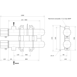 Réchauffeur de liquide DN50 2 corps non calorifugés Vulcanic PlanLN900B0