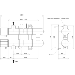 Réchauffeur de liquide DN50 2 corps non calorifugés Vulcanic PlanLN1390B0