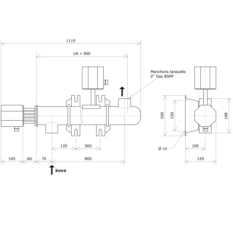 Réchauffeur de liquide DN80 1 corps non calorifugé Vulcanic PlanLN900B60