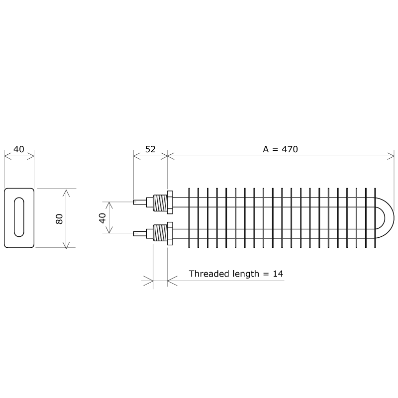 Résistance à ailettes rectangulaires 40x80 Vulcanic Plan A470